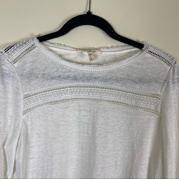 Rebecca Taylor White Long Sleeve Slub Knit Tee with Lace - Picture 4 of 10